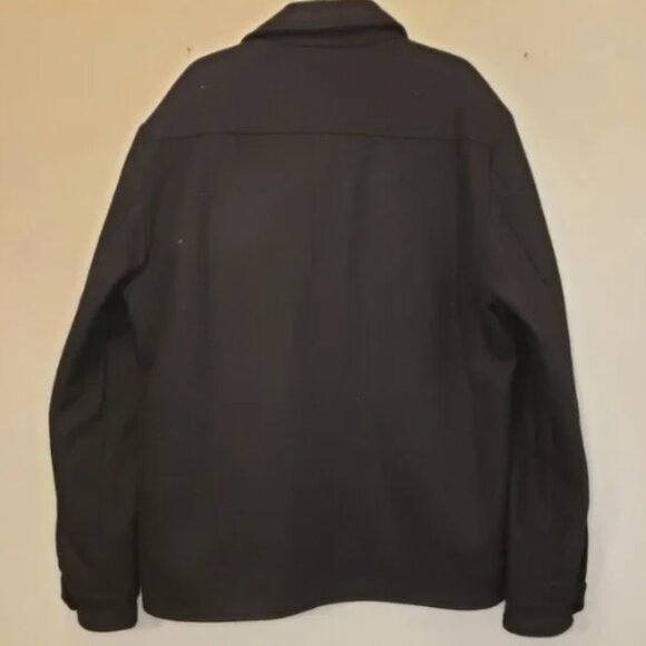 DSTLD Mens S Sherpa Lined Wool Shacket Black Button Up Jacket Collar - Picture 2 of 8